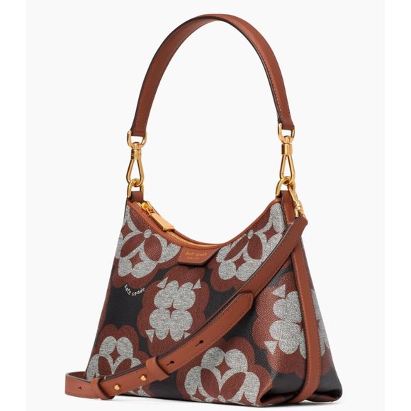 New Kate Spade Spade Flower Monogram Coated Canvas Medium Crossbody Black Multi - Picture 2 of 6